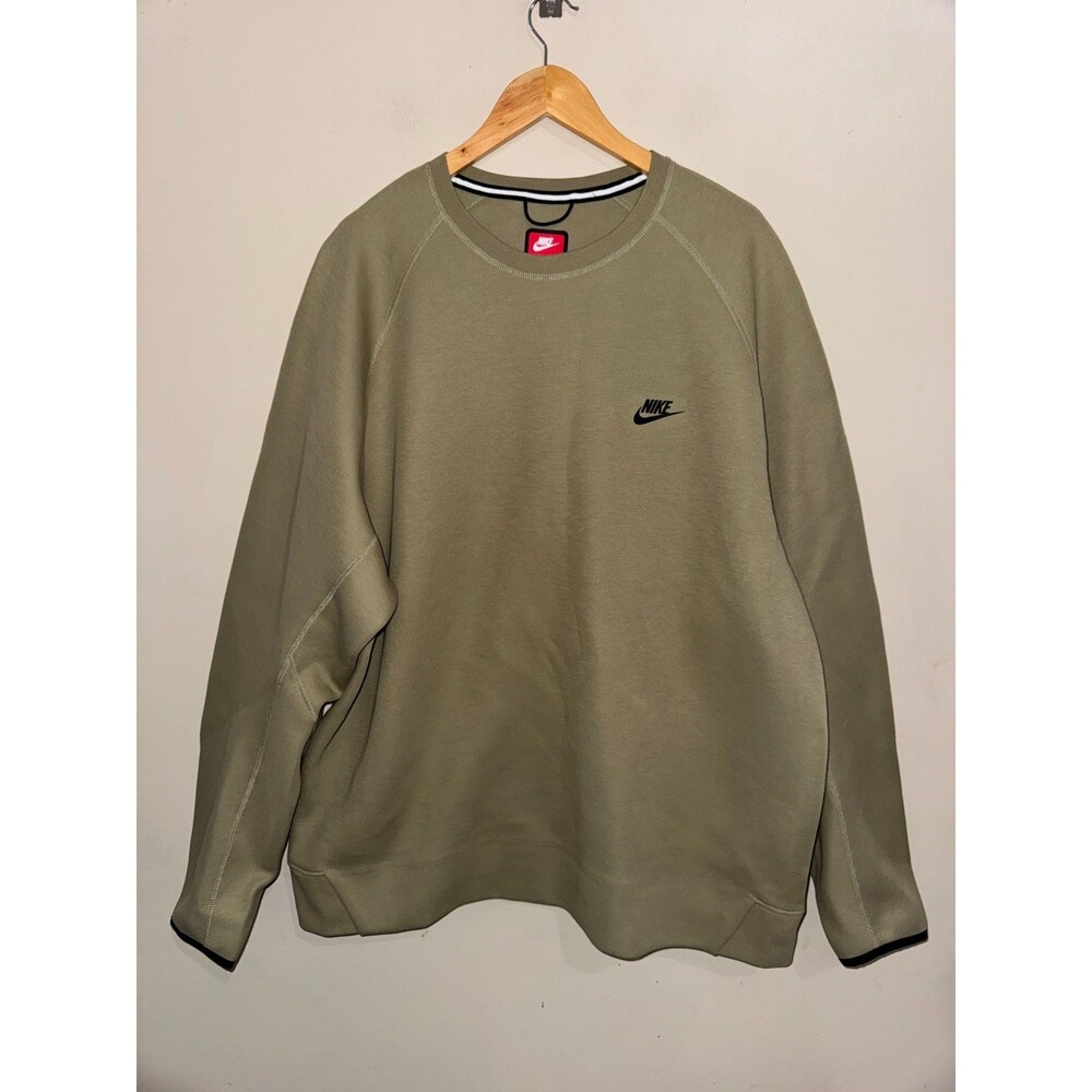 Nike Tech Fleece Sweatshirt Mens 2XL Olive Crew Pullover Sweater FB7916-276 NEW
